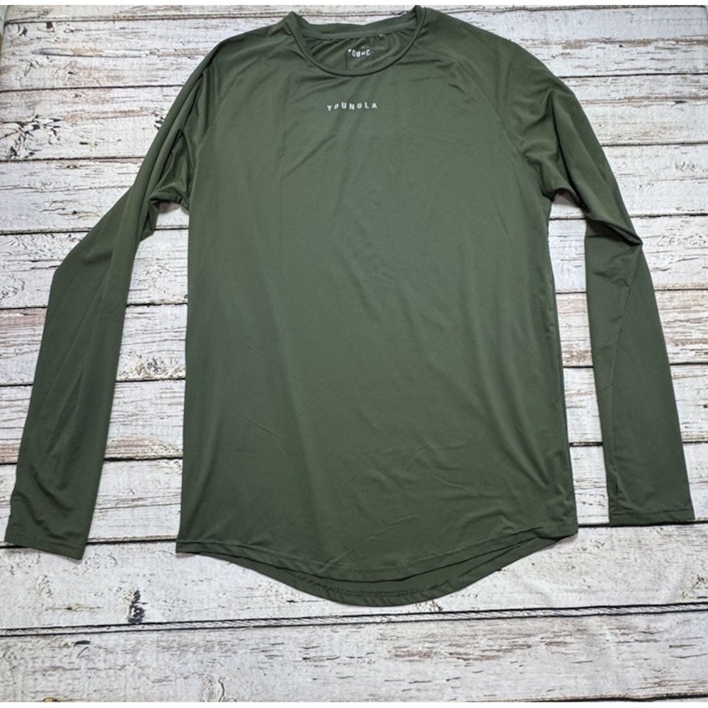 YoungLA Shirt Mens Green Long Sleeve Performance Athletic Tee Large?